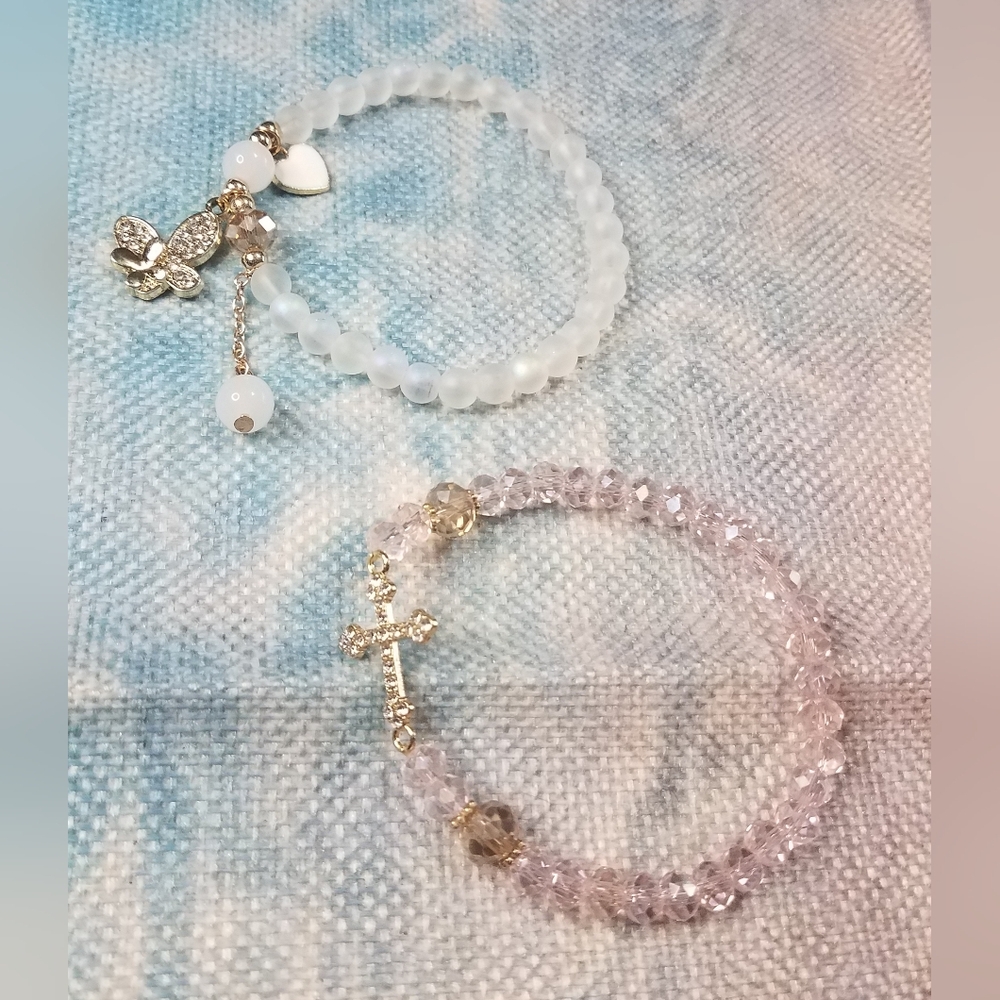 Cross & Butterfly Beaded Charm Bracelets